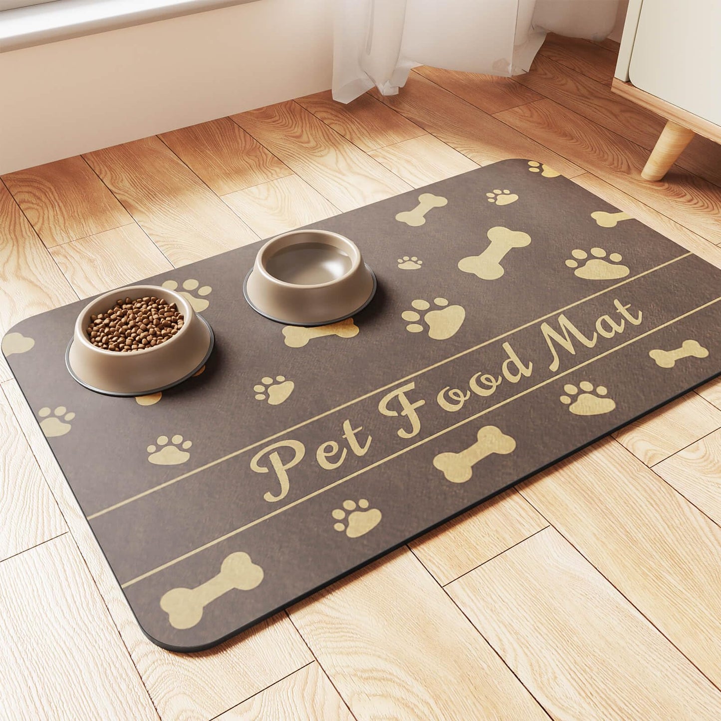 Pet Feeding Mat-Absorbent Pet Placemat for Food and Water Bowl, with Waterproof Rubber Backing, Quick Dry Water Dispenser Mat for Dog and Cat (12"x20", Striped Dark Gray)