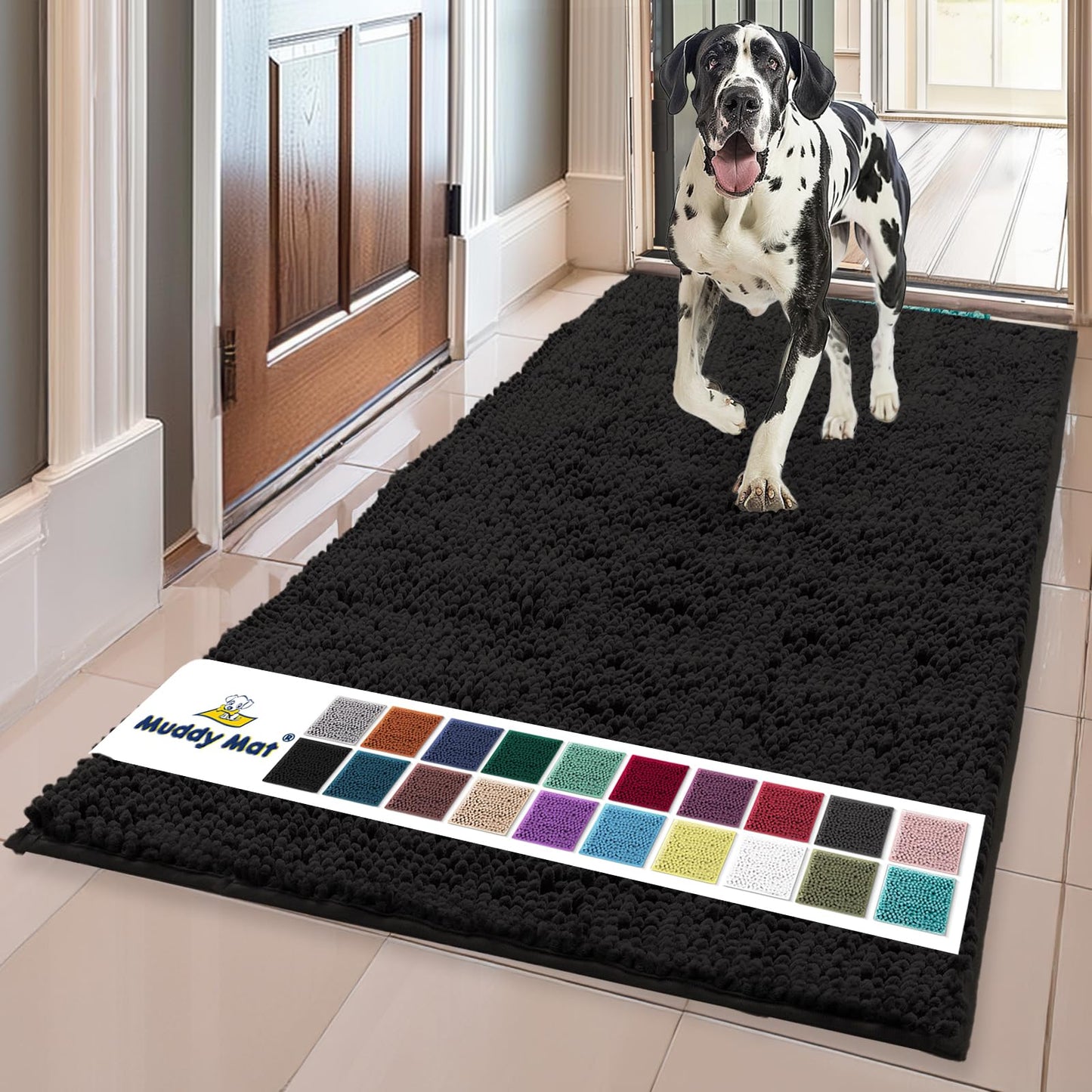 Muddy Mat® Shown on TV – Super Absorbent Microfiber Dog Door Mat for Muddy Paws, Non-Slip Washable Pet Rug, Quick Dry Chenille Entryway Carpet, Machine Washable Indoor Outdoor mat, Beige 28"x18"