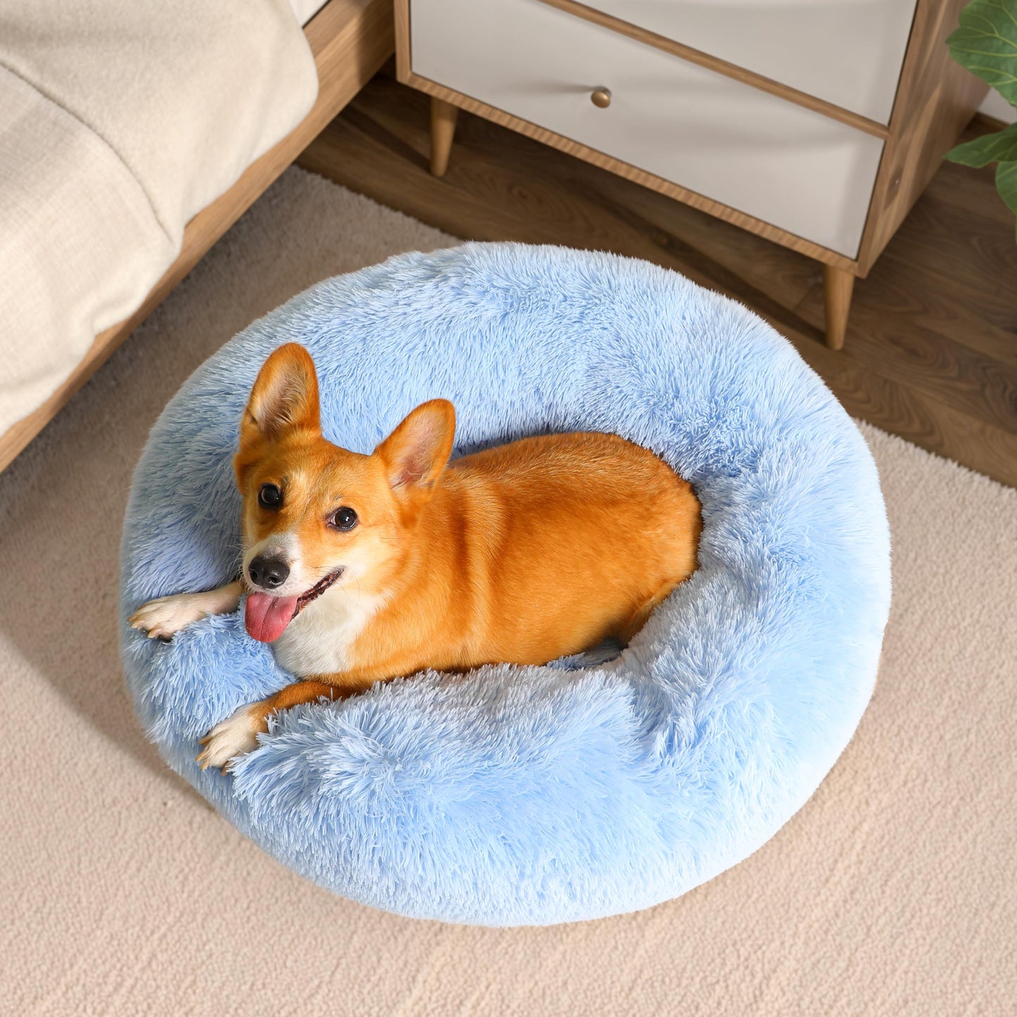 WESTERN HOME WH Calming Dog & Cat Bed, Anti-Anxiety Donut Cuddler Warming Cozy Soft Round Bed, Fluffy Faux Fur Plush Cushion Bed for Small Medium Dogs and Cats (20"/24"/27"/30")