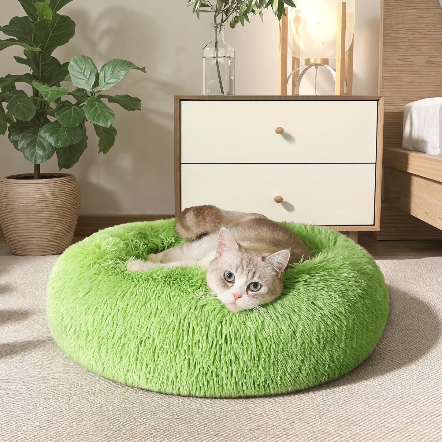 WESTERN HOME WH Calming Dog & Cat Bed, Anti-Anxiety Donut Cuddler Warming Cozy Soft Round Bed, Fluffy Faux Fur Plush Cushion Bed for Small Medium Dogs and Cats (20"/24"/27"/30")