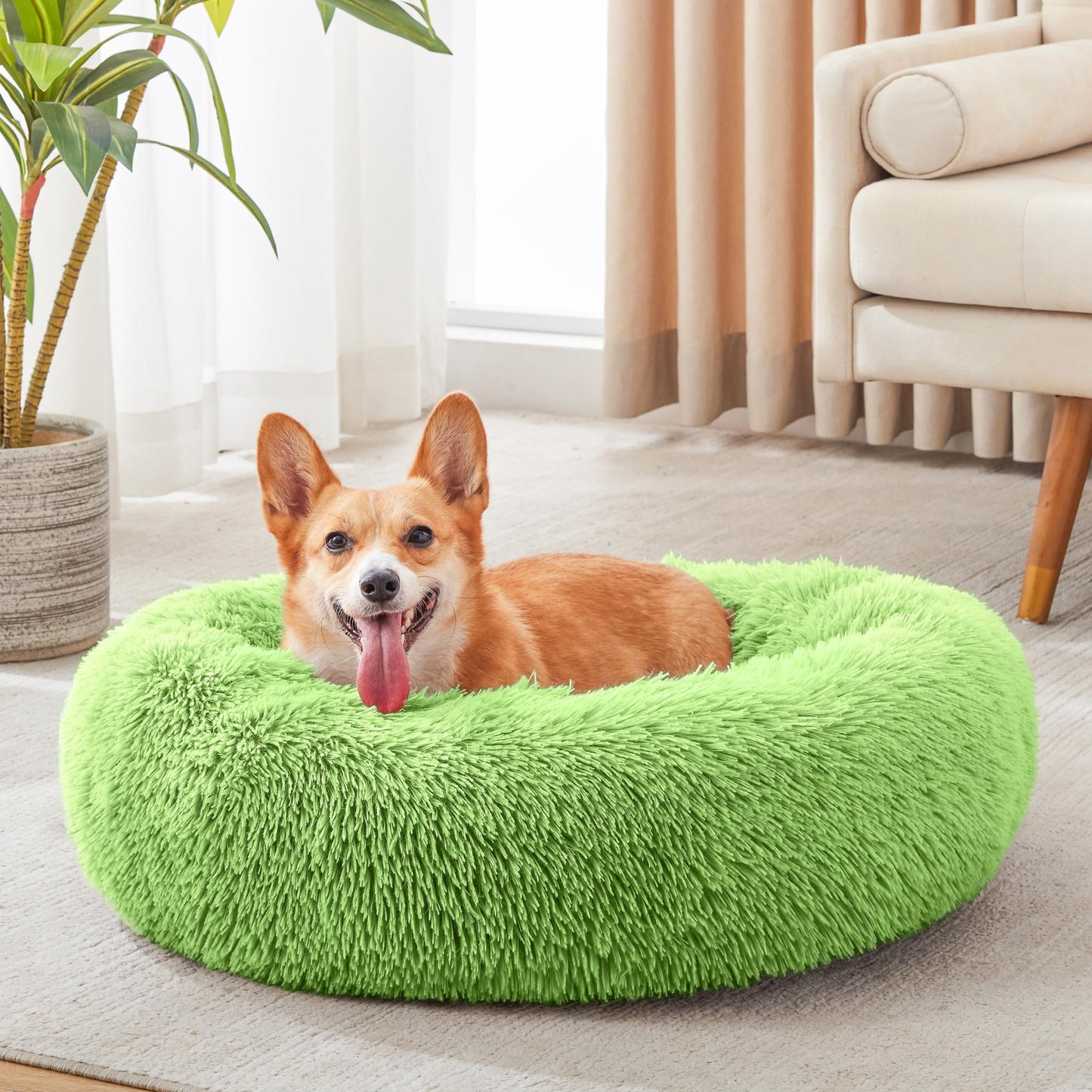 WESTERN HOME WH Calming Dog & Cat Bed, Anti-Anxiety Donut Cuddler Warming Cozy Soft Round Bed, Fluffy Faux Fur Plush Cushion Bed for Small Medium Dogs and Cats (20"/24"/27"/30")