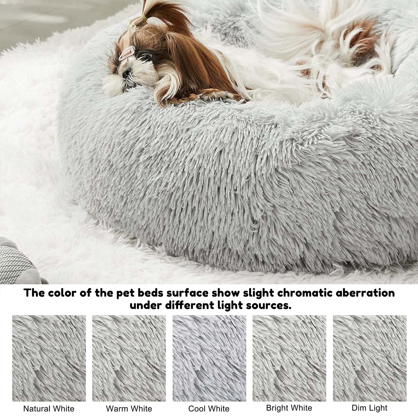 WESTERN HOME WH Calming Dog & Cat Bed, Anti-Anxiety Donut Cuddler Warming Cozy Soft Round Bed, Fluffy Faux Fur Plush Cushion Bed for Small Medium Dogs and Cats (20"/24"/27"/30")