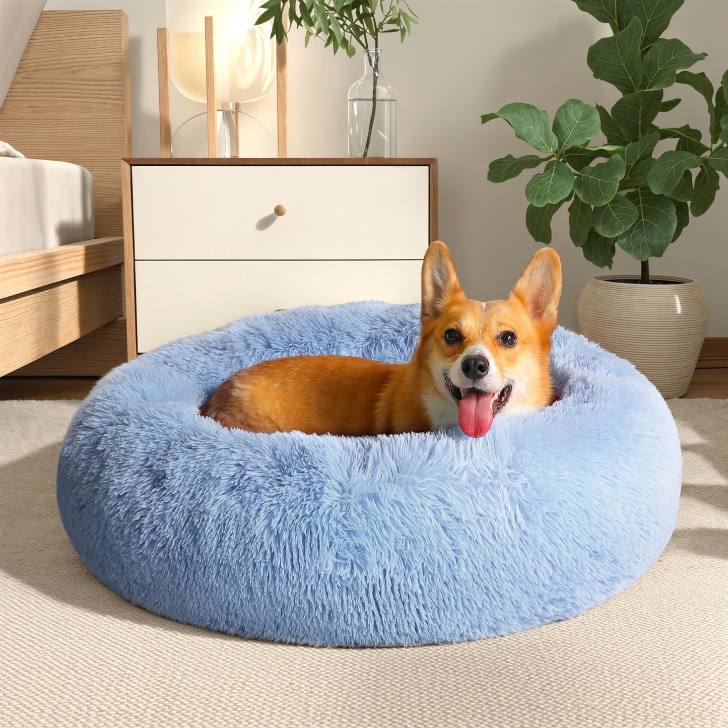 WESTERN HOME WH Calming Dog & Cat Bed, Anti-Anxiety Donut Cuddler Warming Cozy Soft Round Bed, Fluffy Faux Fur Plush Cushion Bed for Small Medium Dogs and Cats (20"/24"/27"/30")