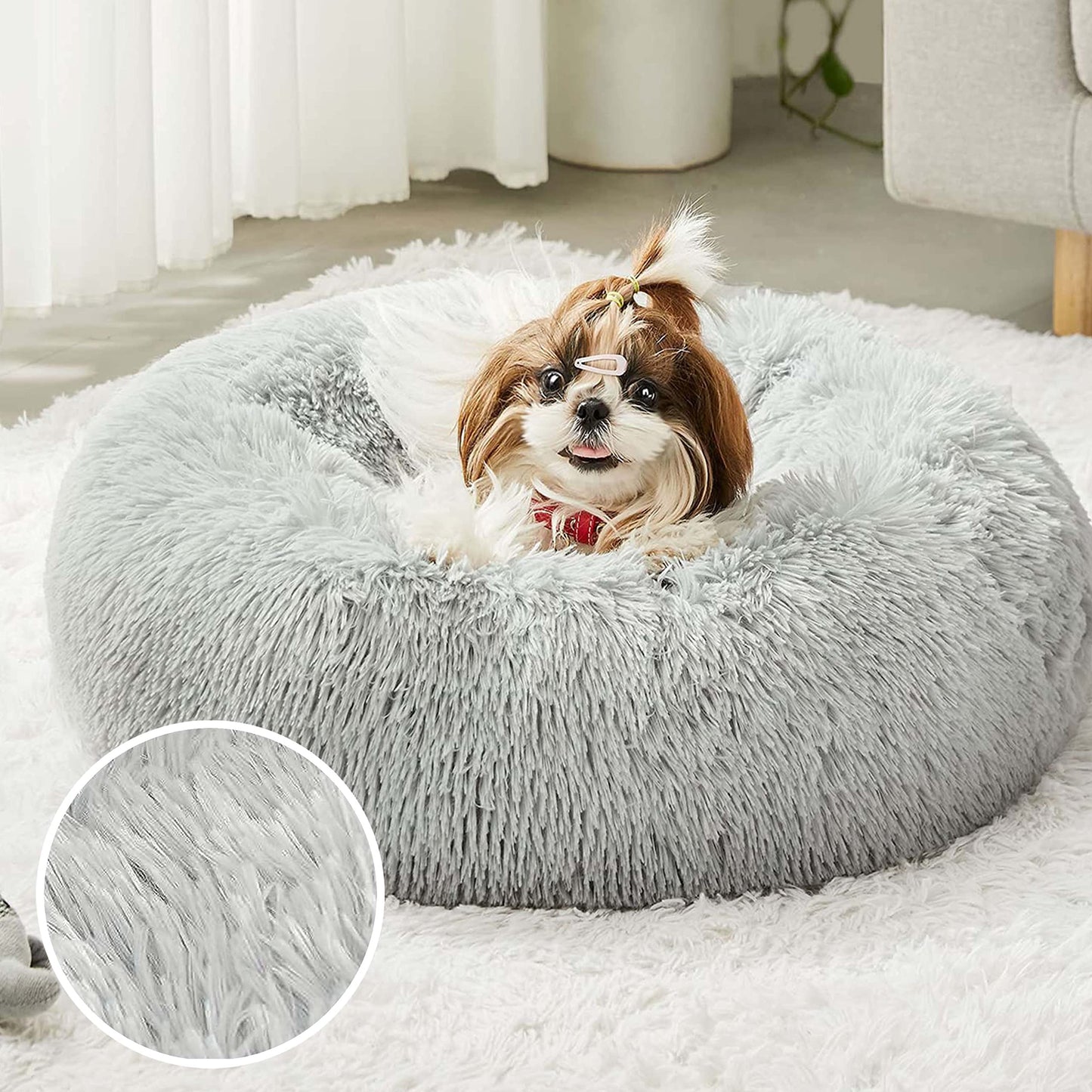 WESTERN HOME WH Calming Dog & Cat Bed, Anti-Anxiety Donut Cuddler Warming Cozy Soft Round Bed, Fluffy Faux Fur Plush Cushion Bed for Small Medium Dogs and Cats (20"/24"/27"/30")