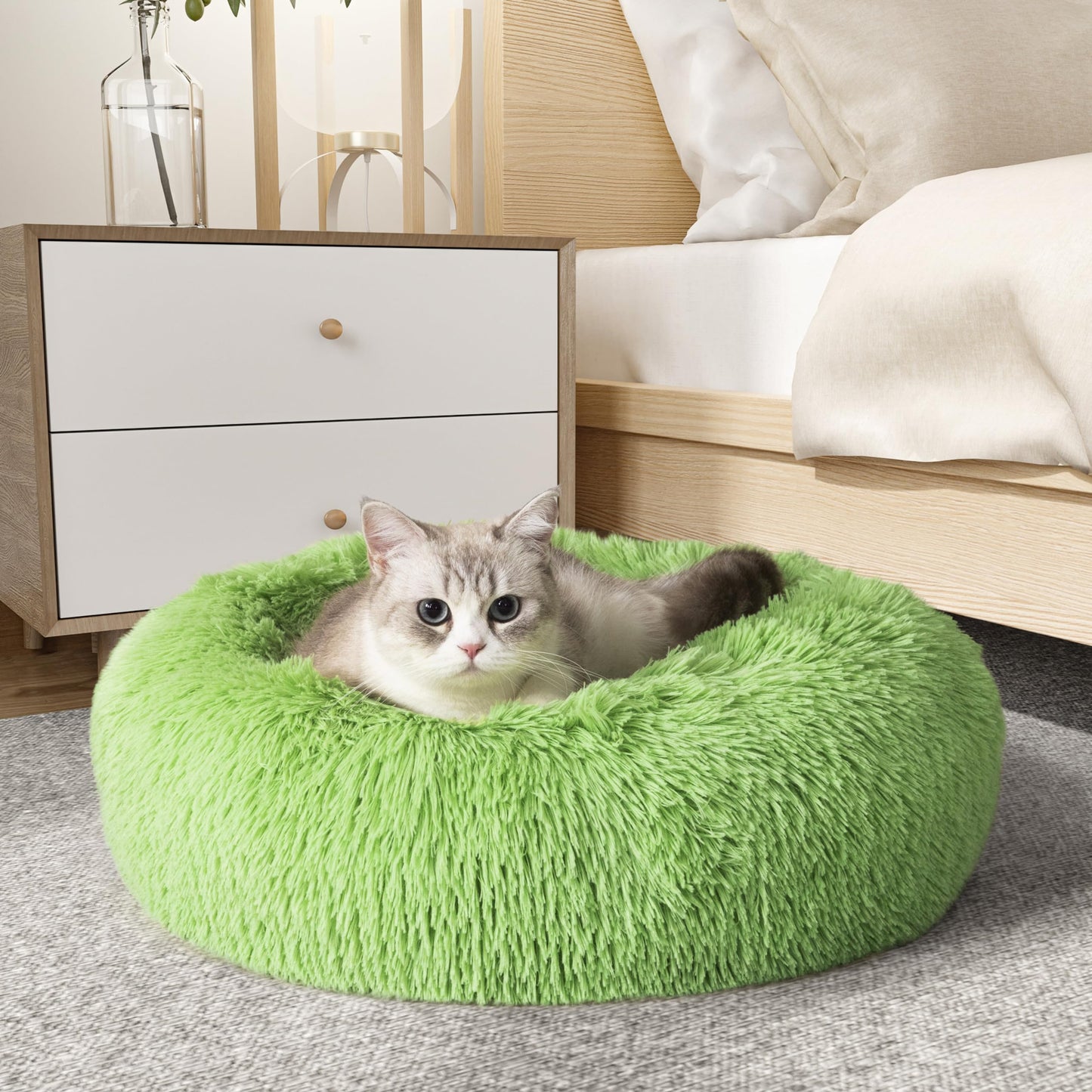 WESTERN HOME WH Calming Dog & Cat Bed, Anti-Anxiety Donut Cuddler Warming Cozy Soft Round Bed, Fluffy Faux Fur Plush Cushion Bed for Small Medium Dogs and Cats (20"/24"/27"/30")