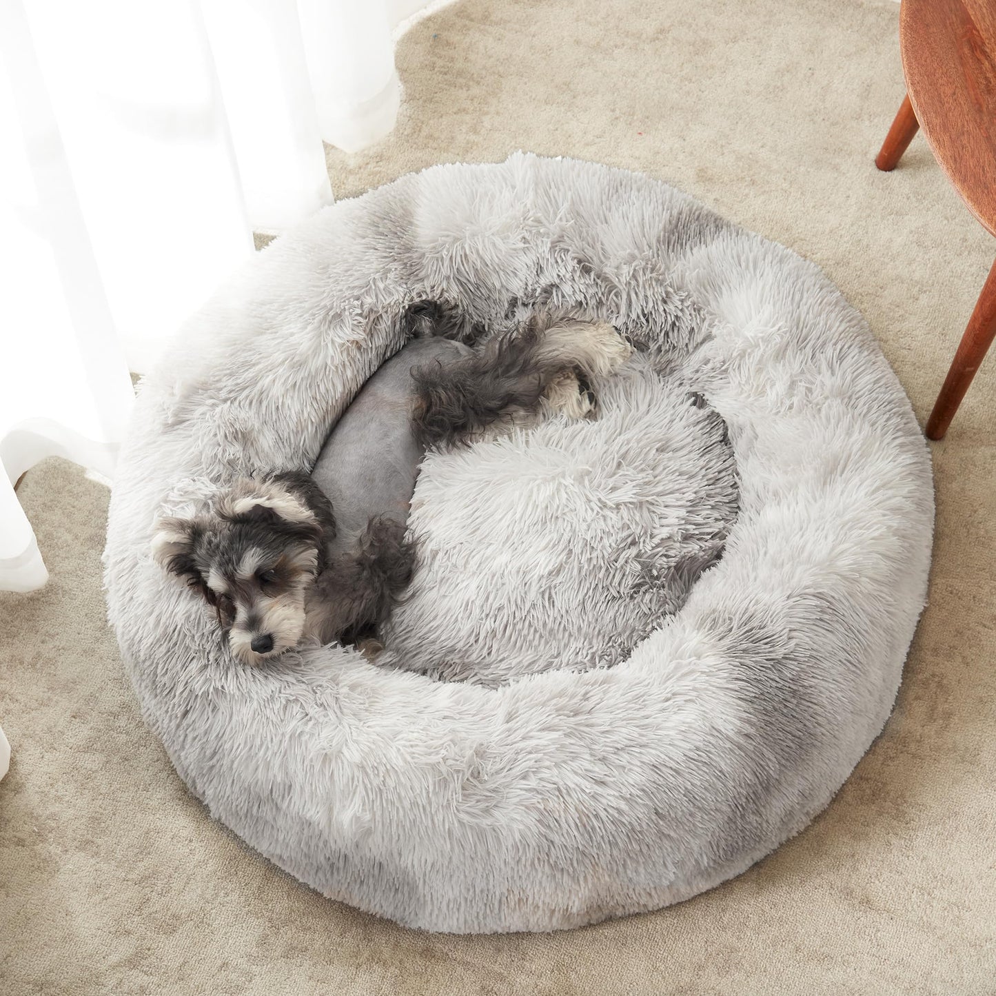 WESTERN HOME WH Calming Dog & Cat Bed, Anti-Anxiety Donut Cuddler Warming Cozy Soft Round Bed, Fluffy Faux Fur Plush Cushion Bed for Small Medium Dogs and Cats (20"/24"/27"/30")