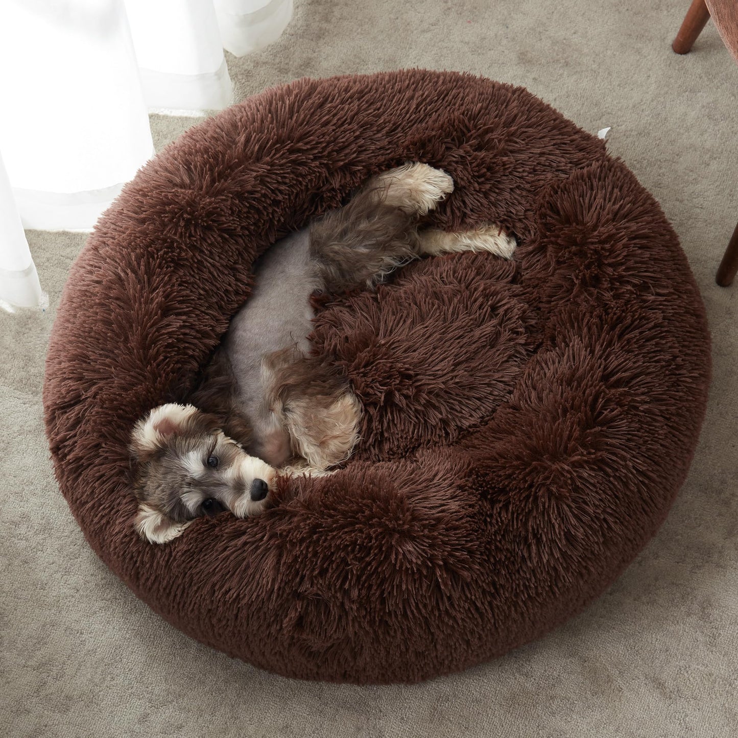 WESTERN HOME WH Calming Dog & Cat Bed, Anti-Anxiety Donut Cuddler Warming Cozy Soft Round Bed, Fluffy Faux Fur Plush Cushion Bed for Small Medium Dogs and Cats (20"/24"/27"/30")