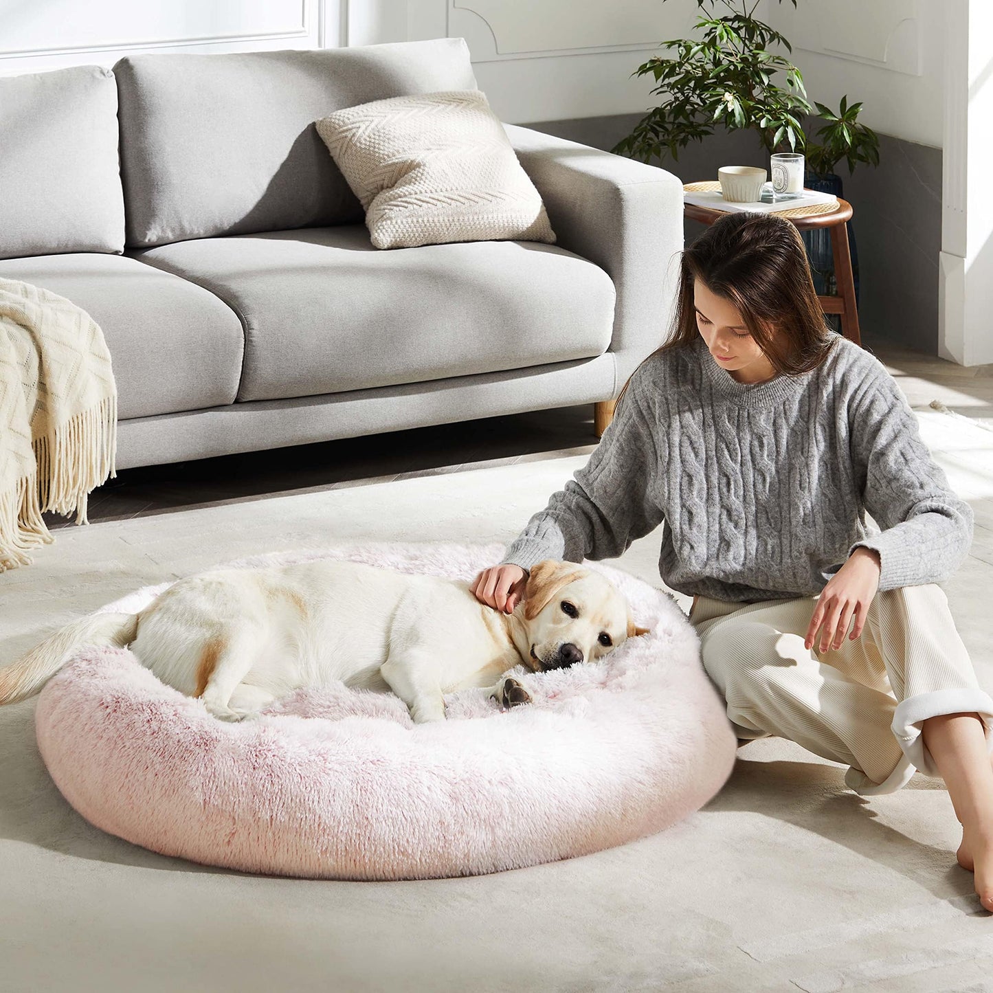 WESTERN HOME WH Calming Dog & Cat Bed, Anti-Anxiety Donut Cuddler Warming Cozy Soft Round Bed, Fluffy Faux Fur Plush Cushion Bed for Small Medium Dogs and Cats (20"/24"/27"/30")