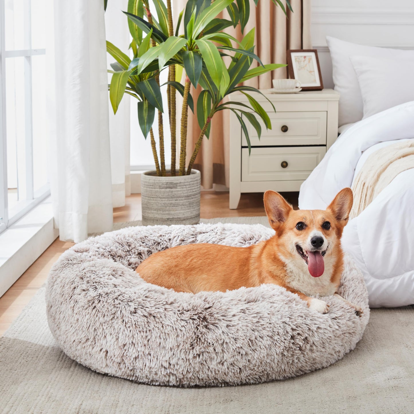 WESTERN HOME WH Calming Dog & Cat Bed, Anti-Anxiety Donut Cuddler Warming Cozy Soft Round Bed, Fluffy Faux Fur Plush Cushion Bed for Small Medium Dogs and Cats (20"/24"/27"/30")