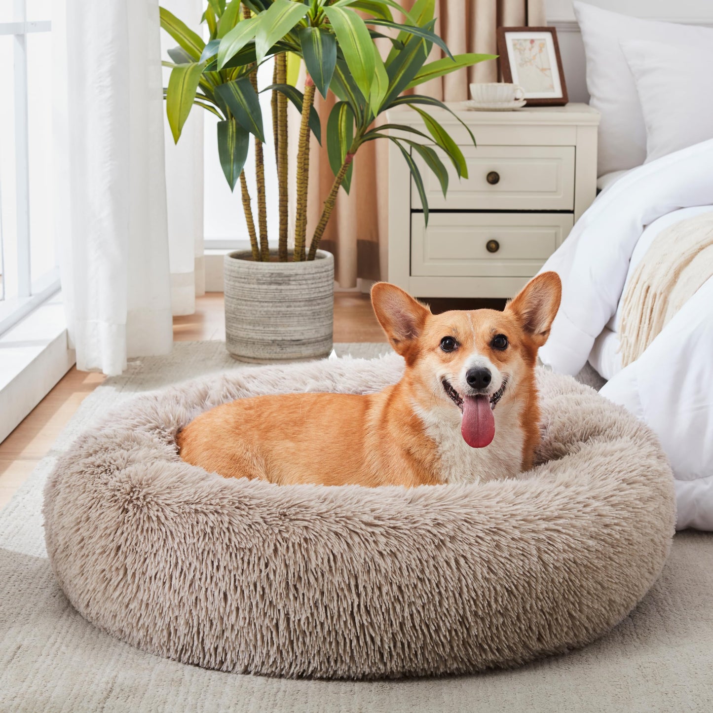 WESTERN HOME WH Calming Dog & Cat Bed, Anti-Anxiety Donut Cuddler Warming Cozy Soft Round Bed, Fluffy Faux Fur Plush Cushion Bed for Small Medium Dogs and Cats (20"/24"/27"/30")