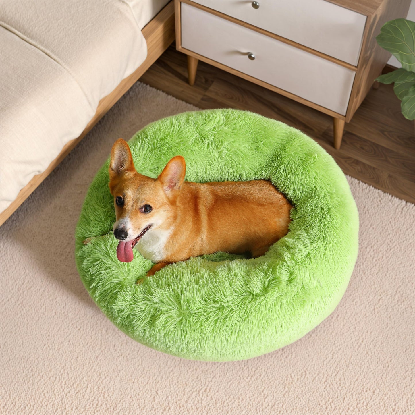 WESTERN HOME WH Calming Dog & Cat Bed, Anti-Anxiety Donut Cuddler Warming Cozy Soft Round Bed, Fluffy Faux Fur Plush Cushion Bed for Small Medium Dogs and Cats (20"/24"/27"/30")