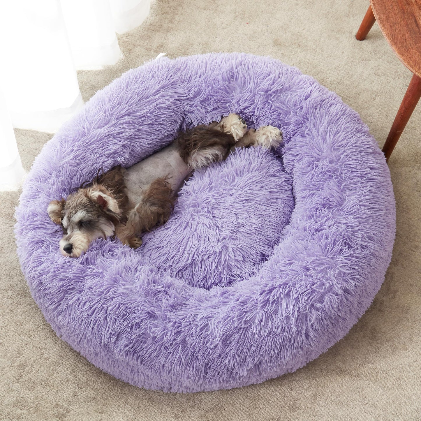 WESTERN HOME WH Calming Dog & Cat Bed, Anti-Anxiety Donut Cuddler Warming Cozy Soft Round Bed, Fluffy Faux Fur Plush Cushion Bed for Small Medium Dogs and Cats (20"/24"/27"/30")