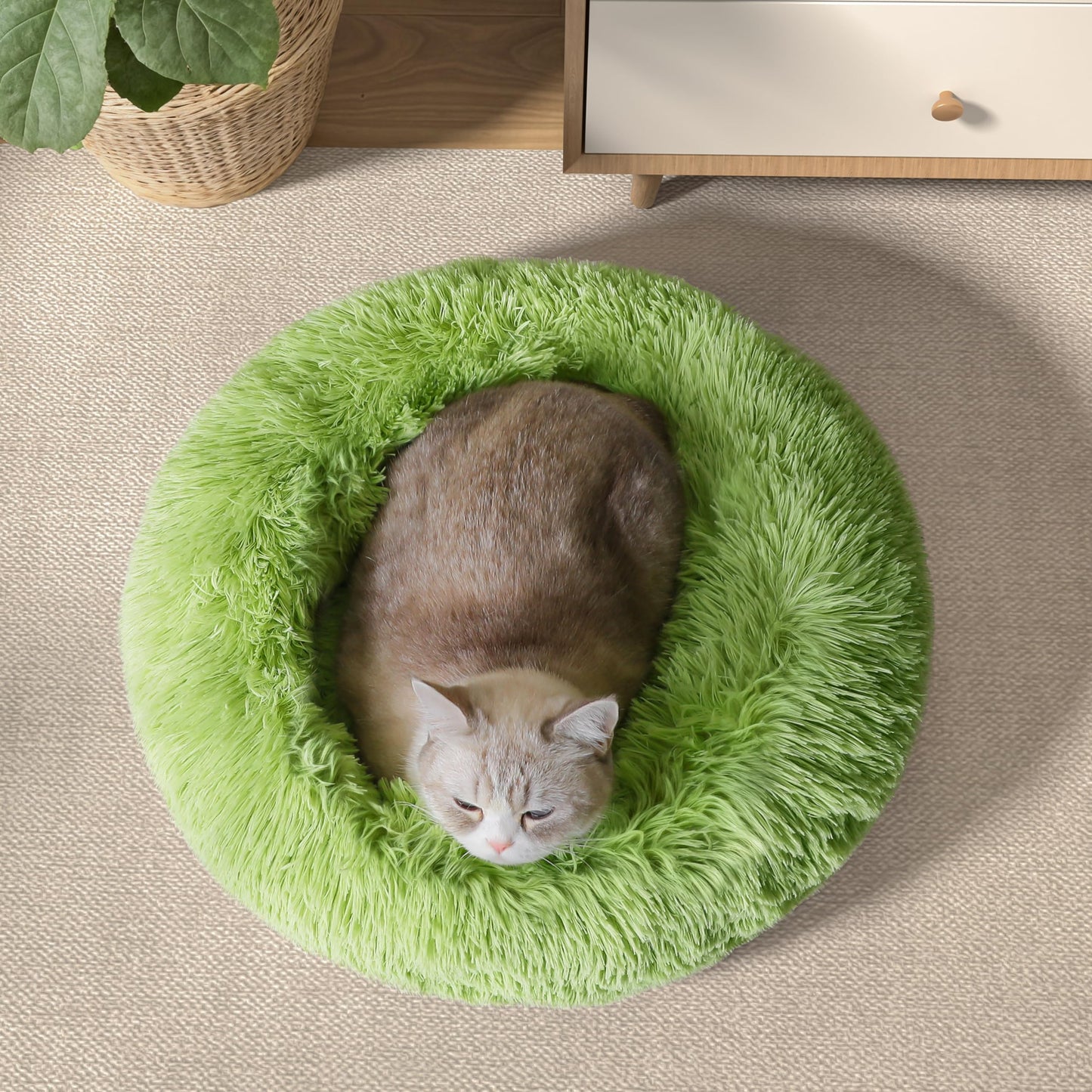 WESTERN HOME WH Calming Dog & Cat Bed, Anti-Anxiety Donut Cuddler Warming Cozy Soft Round Bed, Fluffy Faux Fur Plush Cushion Bed for Small Medium Dogs and Cats (20"/24"/27"/30")