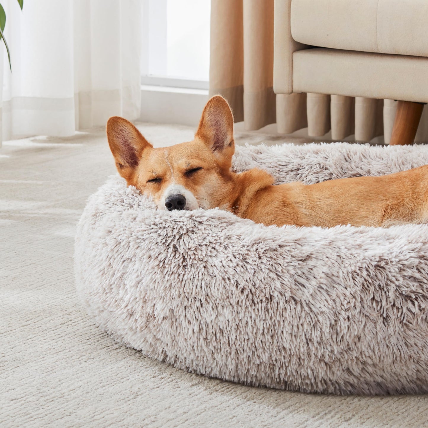 WESTERN HOME WH Calming Dog & Cat Bed, Anti-Anxiety Donut Cuddler Warming Cozy Soft Round Bed, Fluffy Faux Fur Plush Cushion Bed for Small Medium Dogs and Cats (20"/24"/27"/30")